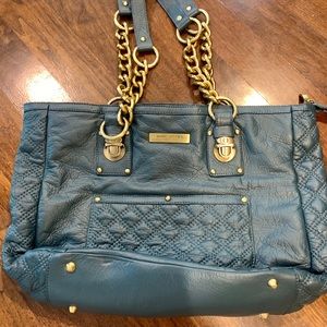Teal Tote Bag with Gold Hardware